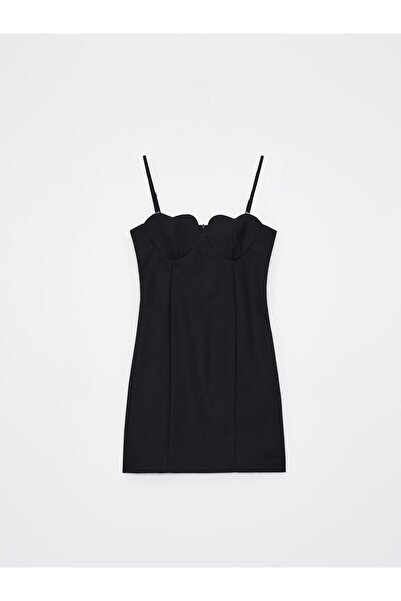 NO BRAND Rochie mini mulată neagră din bumbac cu bretele subțiri 40