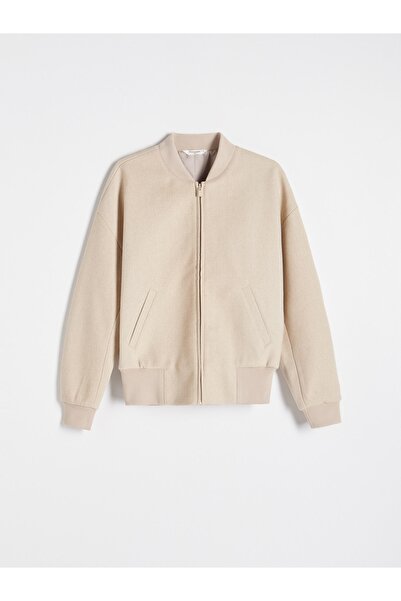 NO BRAND Jachetă bomber bej, mâneci lungi, buzunare clasice, culoare uni, XXL