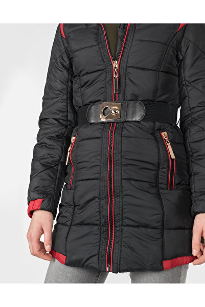 NO BRAND Geacă lungă călduroasă de damă cu glugă 6806 XL negru