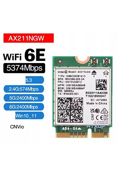 NO BRAND Intel Ax211 Ax211Ngw Wifi 6E 5374Mhz Bt 5.3 Win 10 11 Placă de rețea...