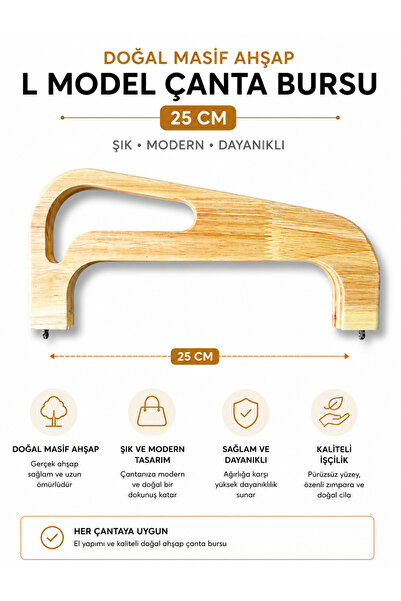 vollen yarn Natural Solid Wood L Model Bag Frame 25 cm Handmade Bag Frame Bag...