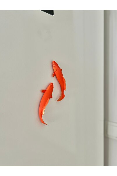 Handmade Feng Shui Şans Ve Bereket Koi Balıkları - 2'li Turuncu Buzdolabı Mag...