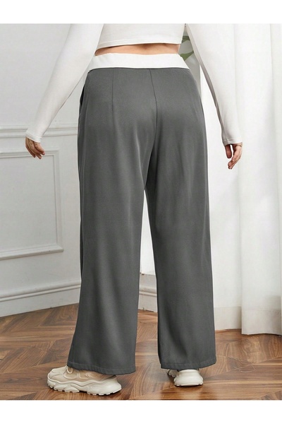 NO BRAND Pantaloni drepți uni, gri eleganți, cu curea lungă albă, SHEIN 46