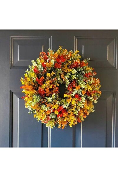 NO BRAND Coroniță decorativă de toamnă pentru ușă cu frunze și dovleci, 45 cm...