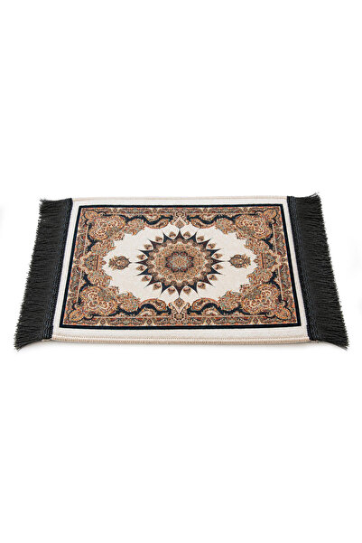ihvan online Mini Alın Seccadesi Kaymaz Taban Desenli Cep Tipi Seyahat Namaz Seccadesi - Krem / Kahve
