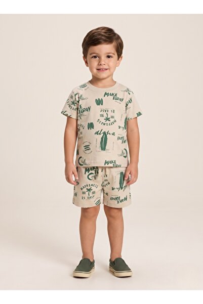 Babyqlo Boys Beige Green Summer Shorts Set
