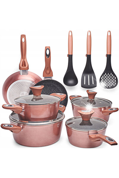 NO BRAND Set de 15 piese de vase și tigăi - Compatibil cu inducție și gaz, cu...