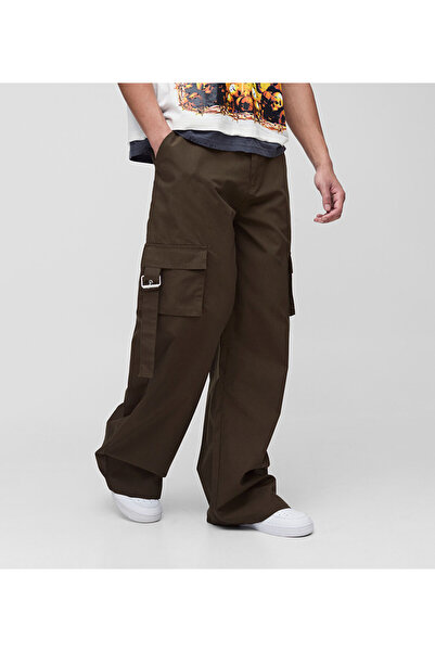 NO BRAND Pantaloni cargo clasici lungi kaki cu picior larg Boohooman m