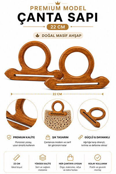 vollen yarn Doğal Masif Ahşap Premium Çanta Sapı 22 cm 1 Çift (2 Adet) El Yap...