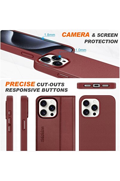 NO BRAND Husă Shieldon din piele naturală pentru iPhone 15 Pro Max 2 în 1 Mag...