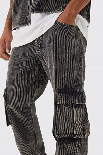 NO BRAND Pantaloni lungi din catifea reiată, maro, stil Battlestyles, croială...