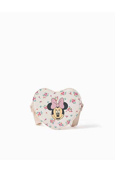 Ziddy Heart-Shaped Crossbody Bag With Minnie Print For Girls, Light Beige