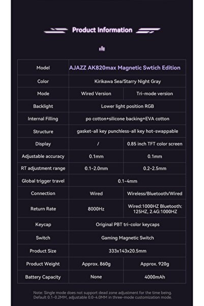 NO BRAND Tastatură mecanică de gaming Ak820 Max cu switch-uri magnetice, albă...