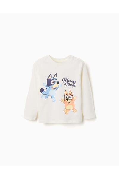 Ziddy Long Sleeve Cotton T-Shirt Bluey For Babies And Children, White