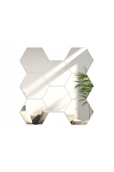 VOLAN Oglindă de perete hexagonală aurie, oglindă hexagonală argintie, 8 piese