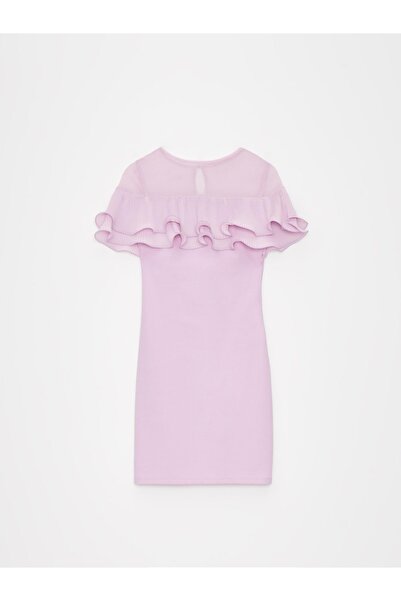 NO BRAND Rochie mini lila personalizată, cu volane decorative, închidere cu n...