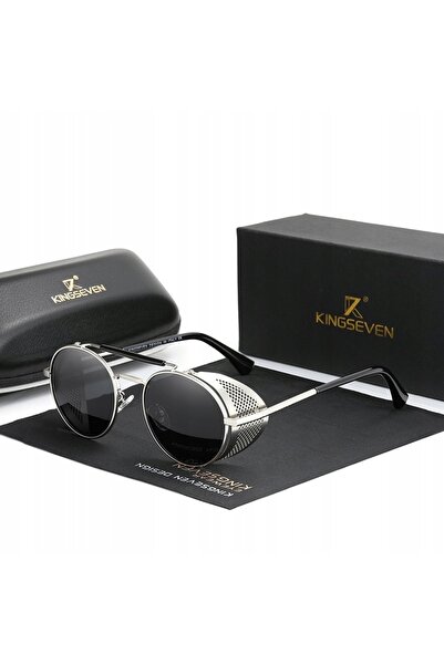 NO BRAND Kingseven Ochelari de soare rotunzi cu lentile Steampunk pentru bărb...