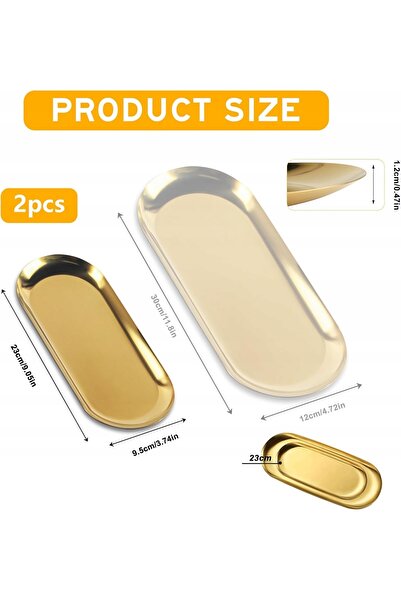 NO BRAND 2 bucăți Tavă decorativă aurie ovală din oțel inoxidabil pentru biju...