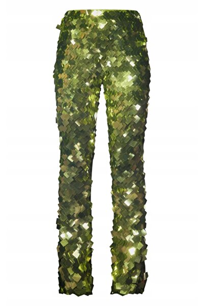 NO BRAND Pantaloni verzi cu paiete, talie înaltă, croială dreaptă, Prettylitt...