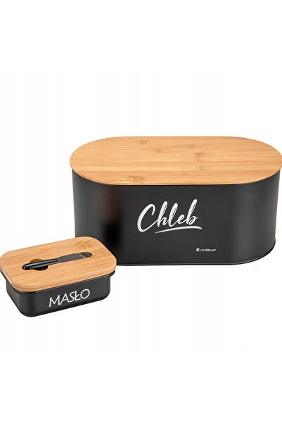 NO BRAND Maselnica din bambus Black Set + Cuțit