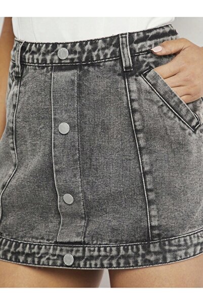 NO BRAND Fustă-șort din denim gri, cu fermoar, talie înaltă, Shein 34