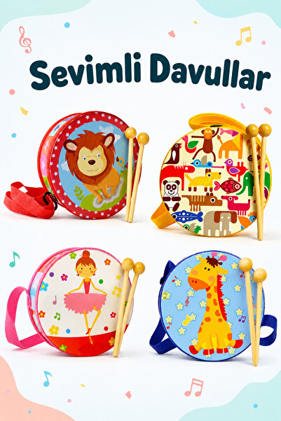 Circle Toys Sevimli Desenli Çocuk Davulu – Askılı ve Bagetli 15 cm - 1 Adet