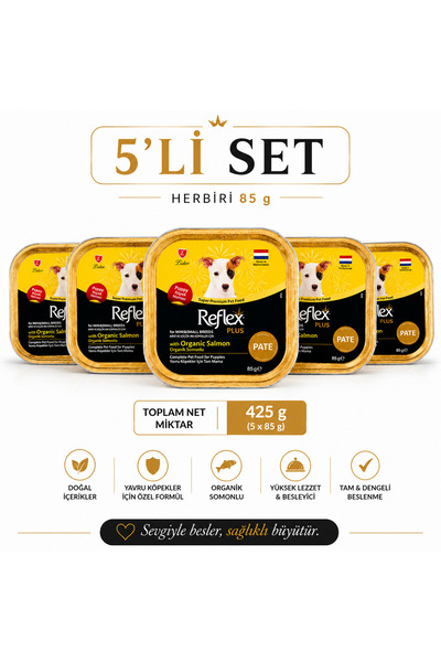 Reflex Plus Organik Somonlu Pate Yavru Köpek Yaş Maması 85 gr x 5 Adet