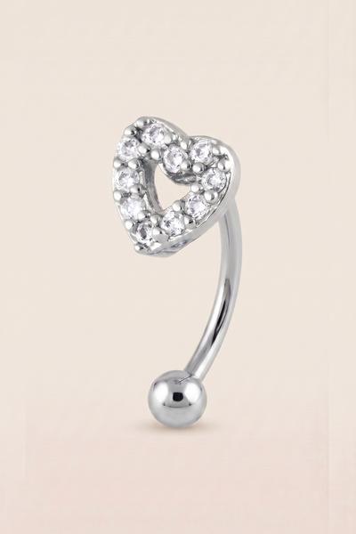 Hetra Gümüş Renkli Cerrahi Çelik Kalp Zirkon Taşlı Rook Piercing - Vertical H...