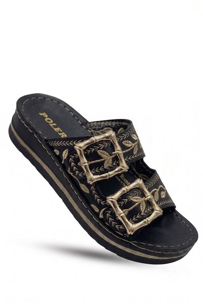 AlbiShoes Women's Floral Embroidered Stylish Buckle Women's Slippers Anatomical Soft Comfortable Sole Slippers