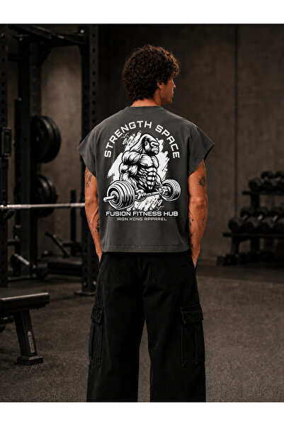 EVIus Μπλουζάκι GYM Athlete Strength Space Gorilla με στάμπα, Oversize, Worke...