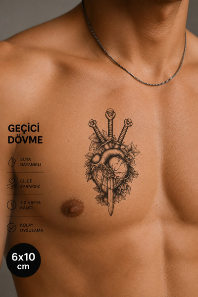 Barly Kılıç ve Kalp Mini Geçici Dövme Tattoo