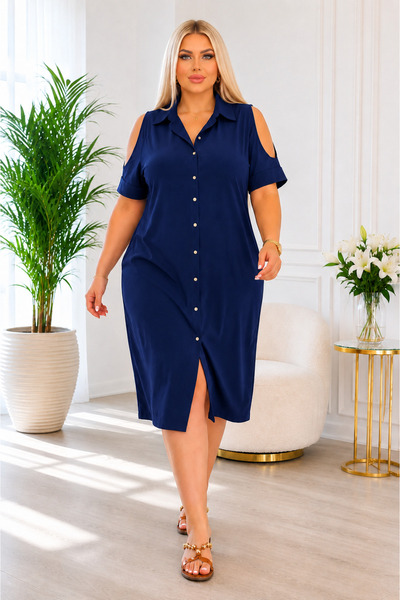 Butik Nilyam قميص نسائي كبير الحجم من الحرير الكريب بأزرار ذهبية وفتحة على ال...