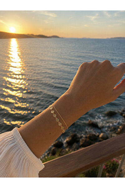 ZEYNORA JEWELLERY Kadın Daire Halka Zincir ve Düz Çift Zincir Çelik Bileklik