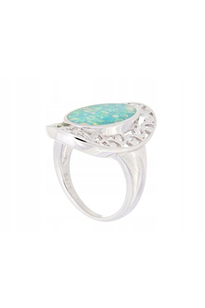 NO BRAND Inel placat cu argint, mărimea 12, cu opal de 24mm, cadou