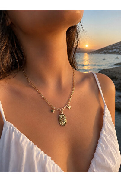ZEYNORA JEWELLERY قلادة من الفولاذ بسلسلة على شكل مشبك ورق ورقي ونقشة سمكة وق...