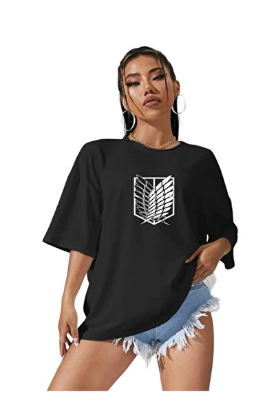 yombaa Unisex Titan εμπριμέ μαύρο μπλουζάκι Oversize