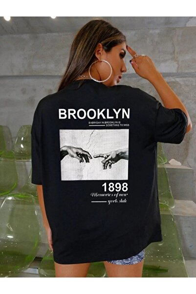 H&GHAMLEGİYİM Comfortable Cut Brooklyn Hand Oversize T-shirt oneagılyazı