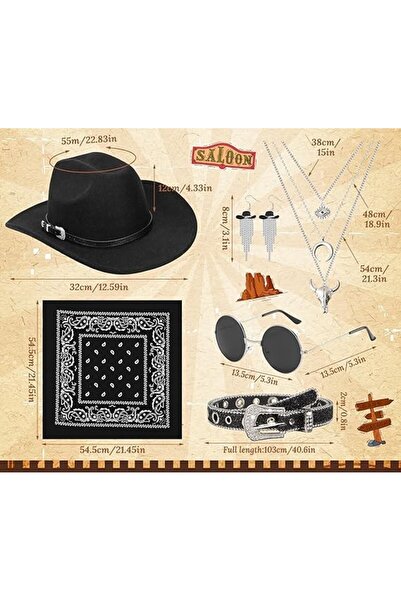 NO BRAND Set costum de cowboy/cowgirl western pentru femei, cu bandană și păl...