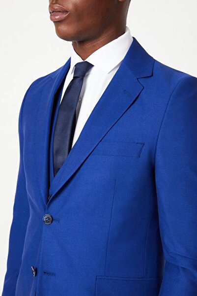 NO BRAND Blazer albastru cu mâneci lungi, la un rând de nasturi, cu guler, Bu...
