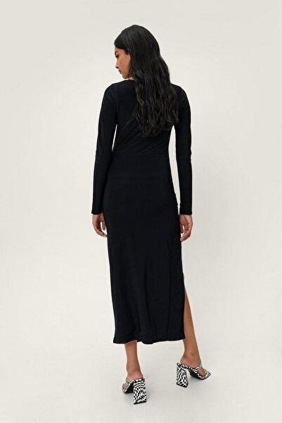 NO BRAND Rochie de cocktail neagră, dreaptă, midi, netedă, Gal 34