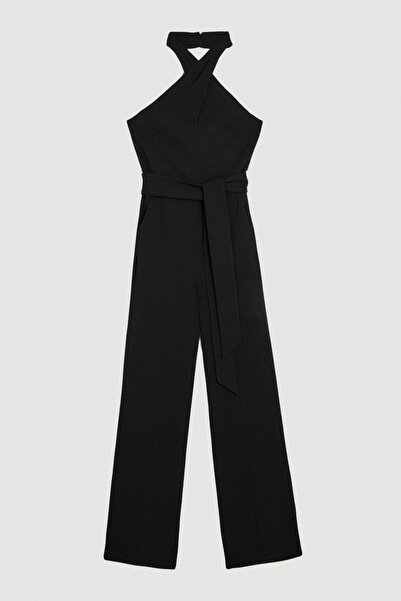 NO BRAND Salopetă neagră elegantă, lungă, culoare uni, cu umerii goi, Karen M...