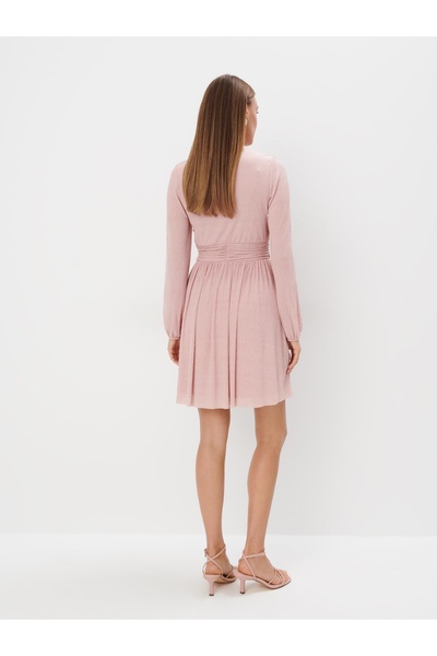 NO BRAND Rochie mini roz, cu mâneci lungi, texturată, cu nasturi clasici deco...