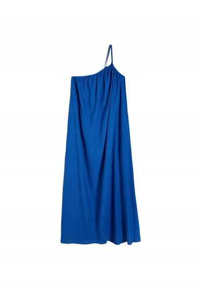 NO BRAND Rochie tip swing albastră cu decolteu asimetric, croială dreaptă, lu...