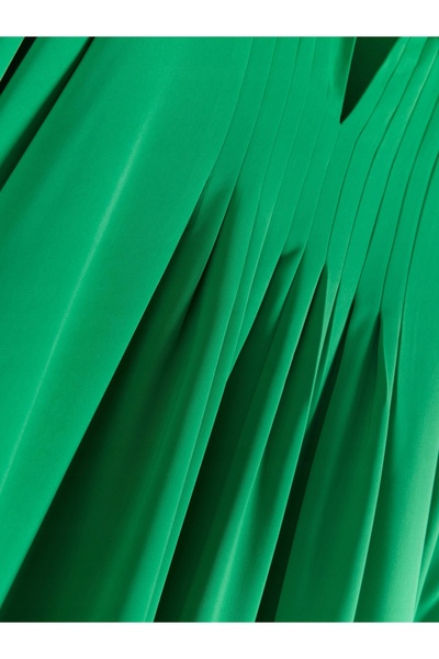 NO BRAND Rochie cu guler verde, mâneci lungi, pliuri, Reserve S