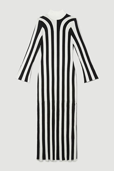 NO BRAND Rochie tricotată clasică, mulată, alb-negru, cu dungi, Karen Millen m