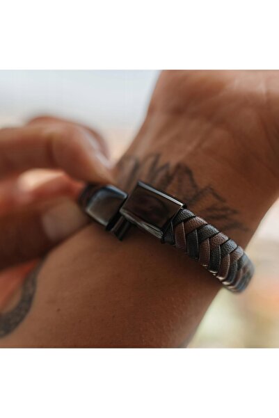 NO BRAND Brățară din piele Serasar pentru bărbați [Steady] Maro, 17 cm