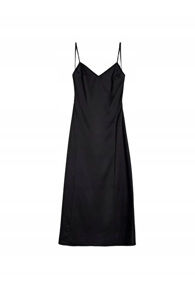 NO BRAND Rochie maxi tip furou din satin negru, cu spatele deschis, mărimea L.