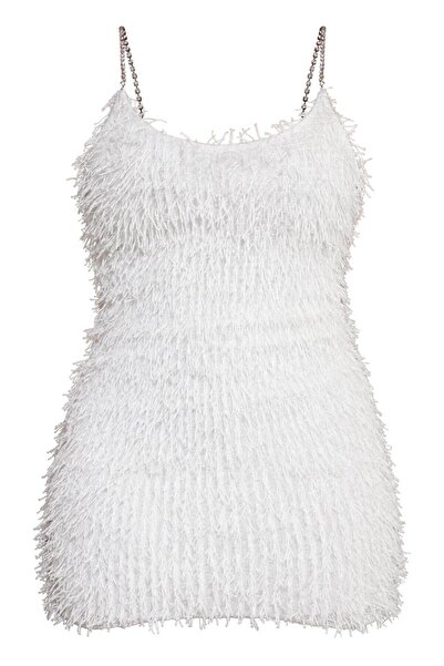 NO BRAND Rochie scurtă albă, mulată, cu bretele, cu strasuri, Prettylittlethi...