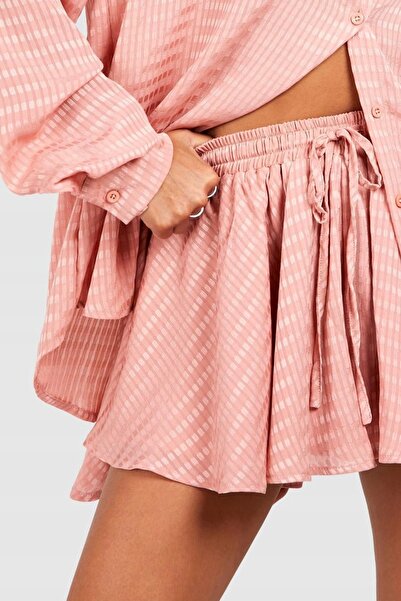 NO BRAND Pantaloni scurți de pijama roz, texturati, cu talie elastică, Boohoo 40