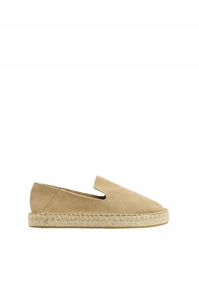 NO BRAND Espadrilă plată slip-on, bej deschis, din piele întoarsă, mărimea 35.